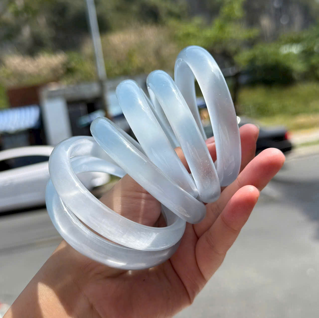 Vòng Ngọc Mắc Mèo Trắng Xanh